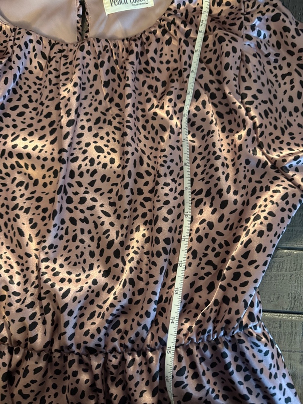 Peach Love Metallic Rose Pink Leopard Spot Knee Length Midi Dress Shiny Tiered M - Picture 11 of 13